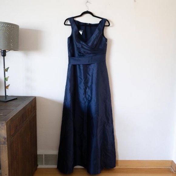 Alfred Snug D811S Off the Shoulder Draped Wrap Satin Maxi Midnight - Picture 2 of 6